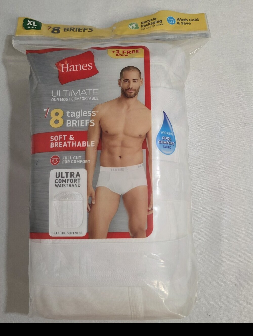 Hanes Mens Size XL 8 Pack White Ultimate Tagless Briefs 100% Cotton New In Pkg